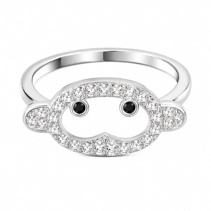 Warm Fortune Monkey Face Pave Promise Ring for Her - 18K Gold Plated Cubic Zirconia, Stackable Gift Valentine's Day, Fashion & Daily Elegant Wear, Size 7