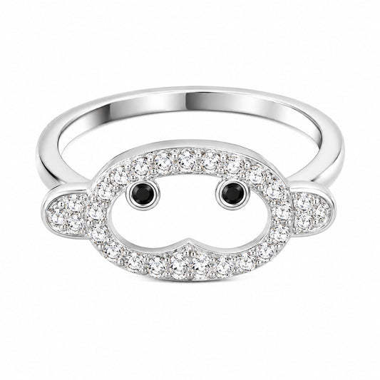 Warm Fortune Monkey Face Pave Promise Ring for Her - 18K Gold Plated Cubic Zirconia, Stackable Gift Valentine's Day, Fashion & Daily Elegant Wear, Size 7