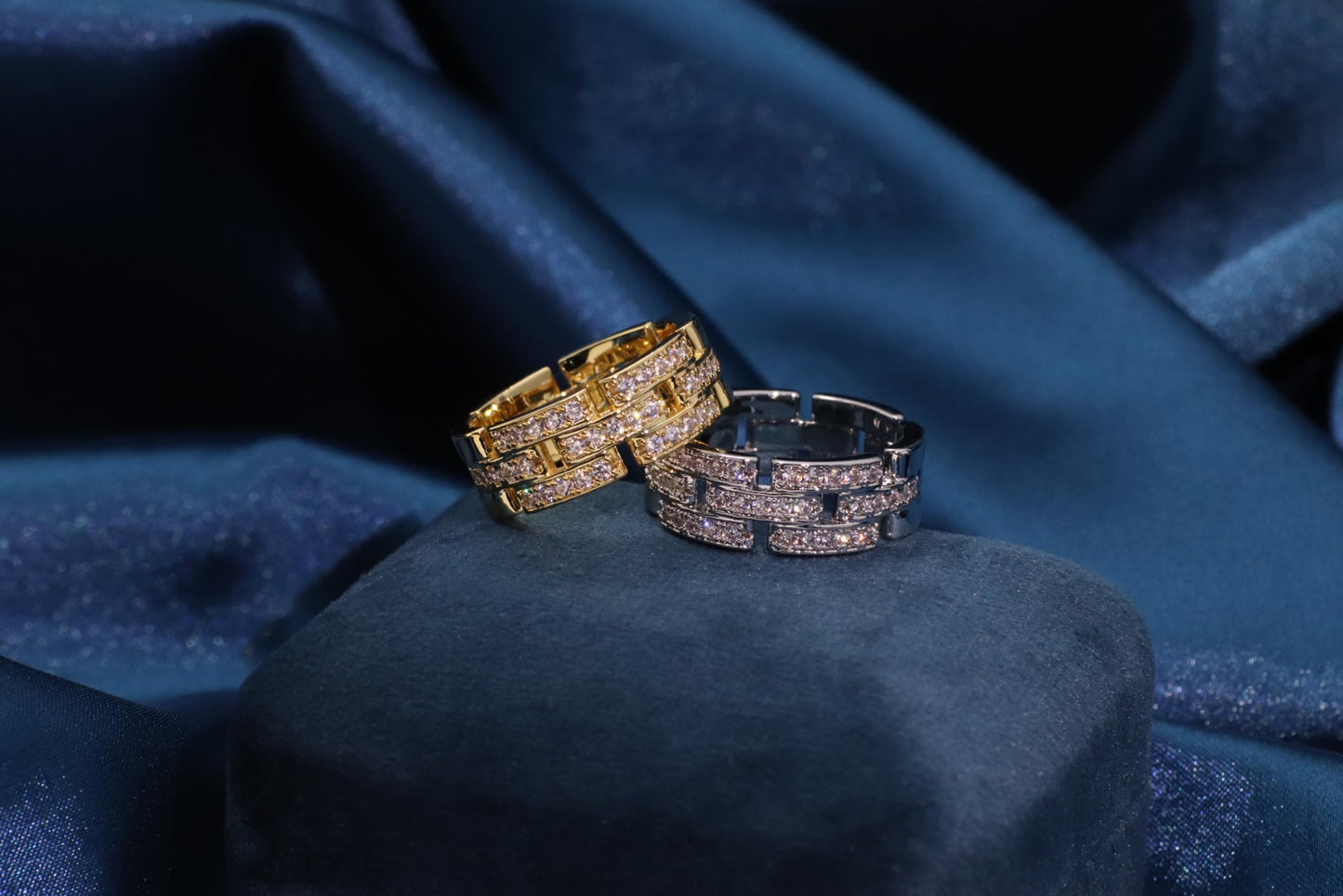 Warm Fortune Gold Plated Cubic Zirconia Band Ring, Hip Hop Street Style For Man or Women Fashion Jewelry