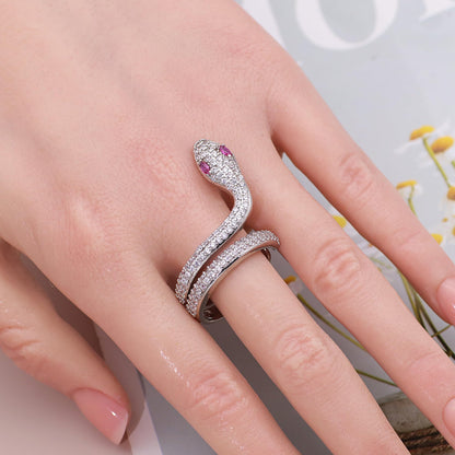 Warm Fortune Snake Promise Ring for Her - 18K Gold Plated Cubic Zirconia, Stackable Gift Valentine's Day, Fashion & Daily Elegant Wear, Adjustable