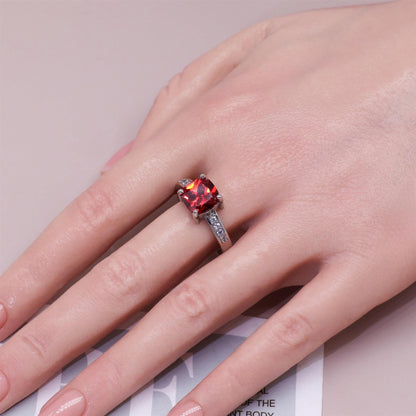 Warm Fortune Cushion Cut Amethyst Engagement Ring for Women - 18K Silver Plated Cubic Zirconia, Proposal & Birthday Gift Jewelry, Size 7-8