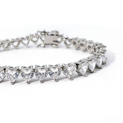 Warm Fortune Pear Stone Tennis Bracelet for Women, White Gold Plated, Clear CZ, 7 Inch, Graduated Pear Stone Design