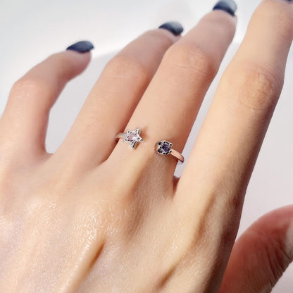 Warm Fortune Star & Cat Paw Promise Ring for Her - 18K Gold Plated Purple Cubic Zirconia, Stackable Gift Valentine's Day, Fashion & Daily Elegant Wear, Adjustable