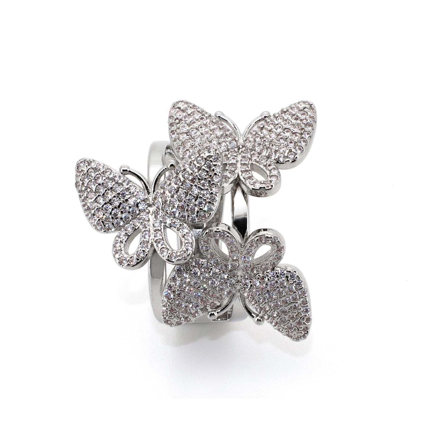 Warm Fortune Pave Butterfly Promise Ring for Her - 18K Gold Plated Cubic Zirconia, Stackable Gift Valentine's Day, Fashion & Daily Elegant Wear,Adjustable