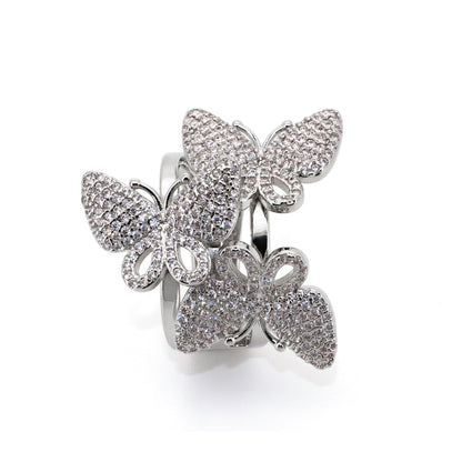 Warm Fortune Pave Butterfly Promise Ring for Her - 18K Gold Plated Cubic Zirconia, Stackable Gift Valentine's Day, Fashion & Daily Elegant Wear,Adjustable