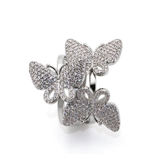 Warm Fortune Pave Butterfly Promise Ring for Her - 18K Gold Plated Cubic Zirconia, Stackable Gift Valentine's Day, Fashion & Daily Elegant Wear,Adjustable