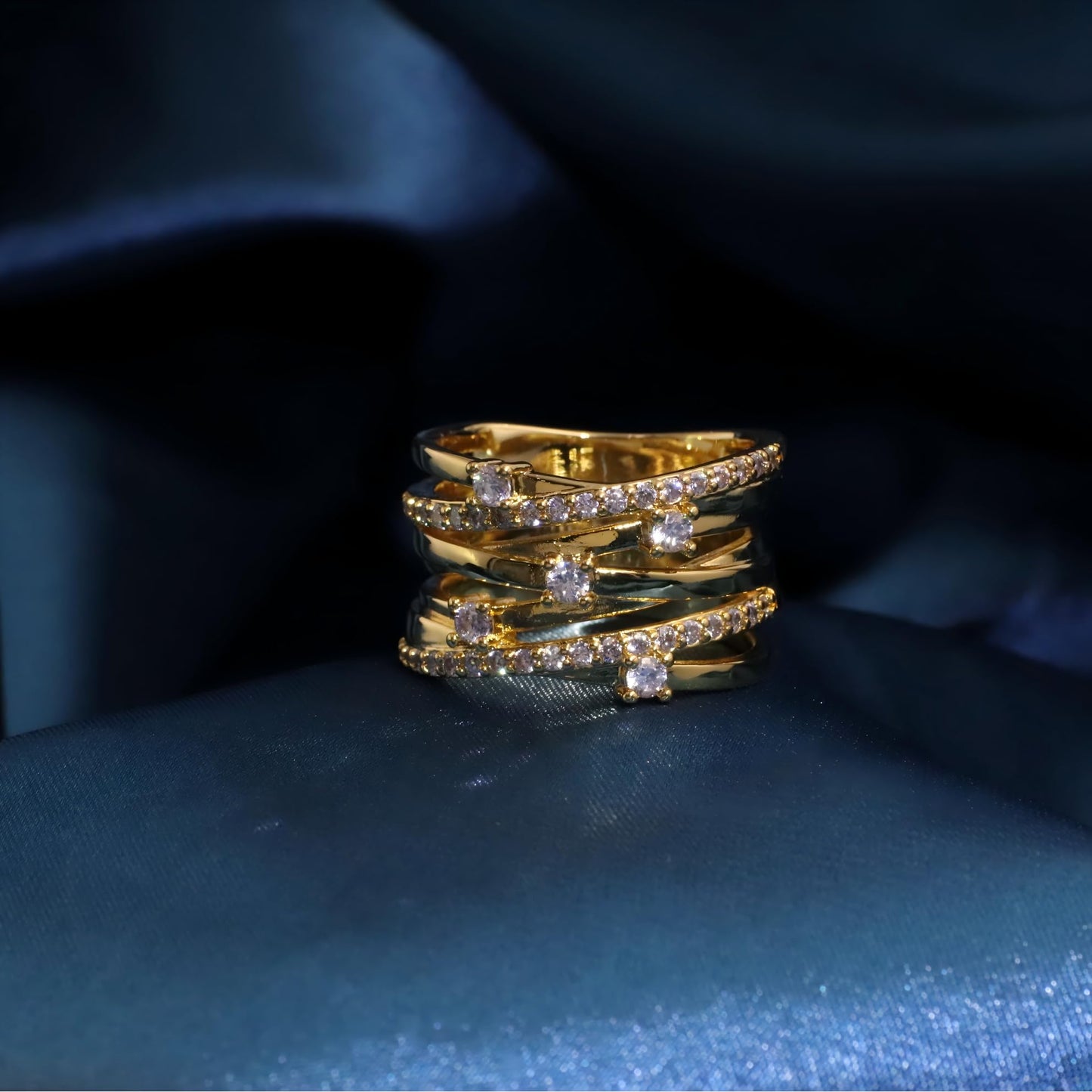 Warm Fortune Gold Plated Cubic Zirconia Band Ring, Hip Hop Street Style For Man or Women Fashion Jewelry