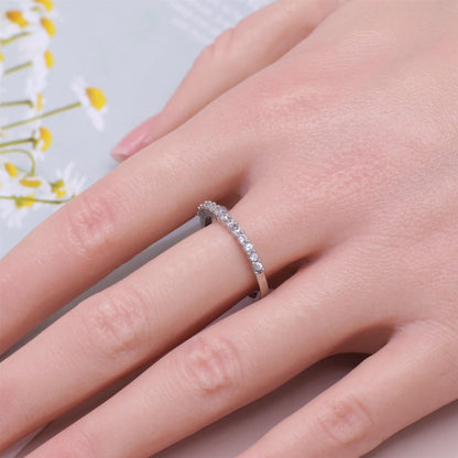 Warm Fortune Half Eternity Stackable Band Ring for Women - 18K Silver Plated Cubic Zirconia, Wedding & Daily Stack Jewelry Gift, Adjustable