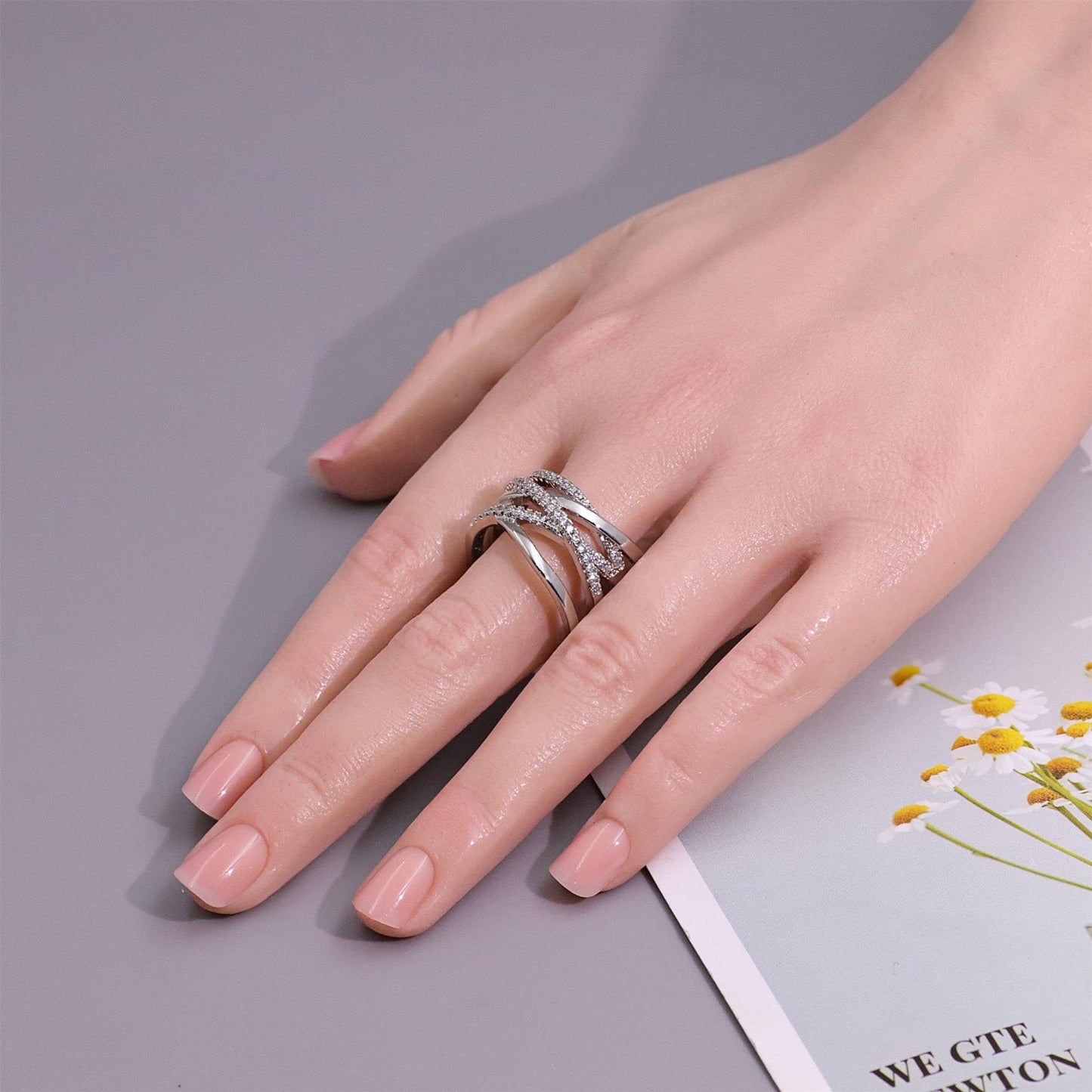 Warm Fortune Multi-Line Intertwined Pave Promise Ring for Her - 18K Gold Plated Cubic Zirconia, Stackable Gift Valentine's Day, Fashion & Daily Elegant Wear, Adjustable