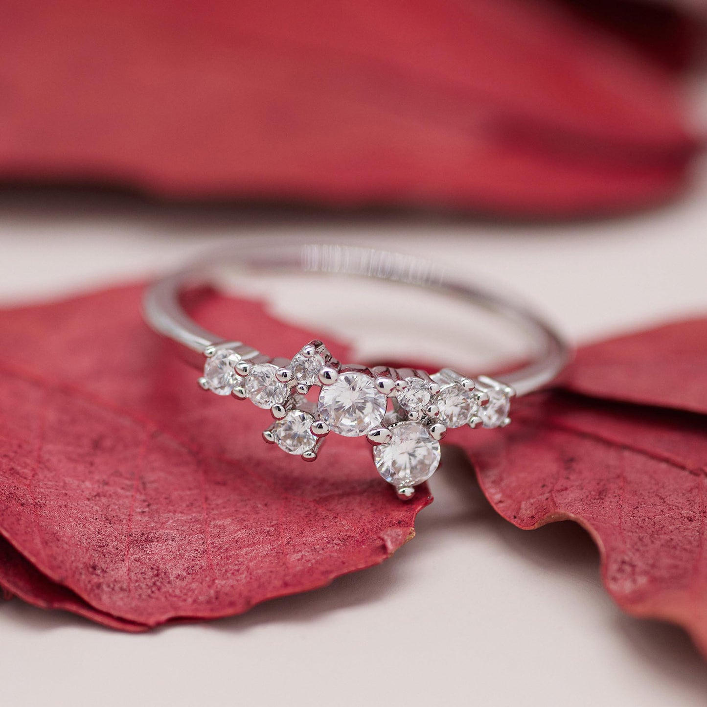 Warm Fortune Cluster Round CZ Promise Ring for Women, 18K Gold Plated Irregular Floral Stackable Wedding Band Jewelry Gift, Size 5-8