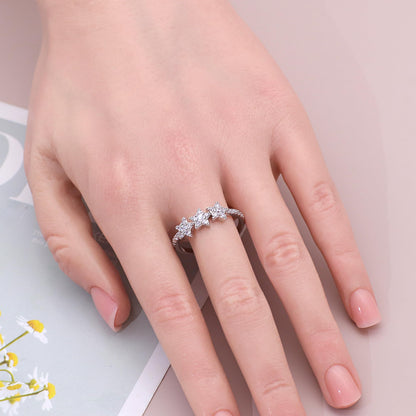 Warm Fortune Three Star Full Paved Promise Ring for Her - 18K Gold Plated Cubic Zirconia, Stackable Gift Valentine's Day, Fashion & Daily Elegant Wear,Adjustable