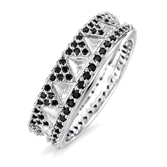 Warm Fortune 18K Gold Plated Triangle & Round Cut Cubic Zirconia Multi-Row Paved Statement Ring, Wide Band Stackable Finger Jewelry for Women