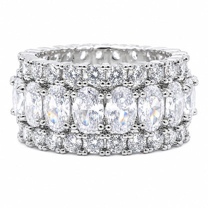 Warm Fortune Full Pave Oval CZ Eternity Ring for Women, 18K White Gold Plated Wide Band Stackable Wedding Anniversary Fashion Ring, Size 9-10