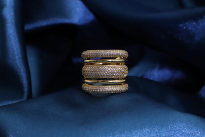 Warm Fortune Gold Plated Cubic Zirconia Band Ring, Hip Hop Street Style For Man or Women Fashion Jewelry