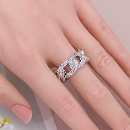 Warm Fortune Heart Chain Promise Ring for Her - 18K Gold Plated Cubic Zirconia, Stackable Gift Valentine's Day, Fashion & Daily Elegant Wear,Size 5-9