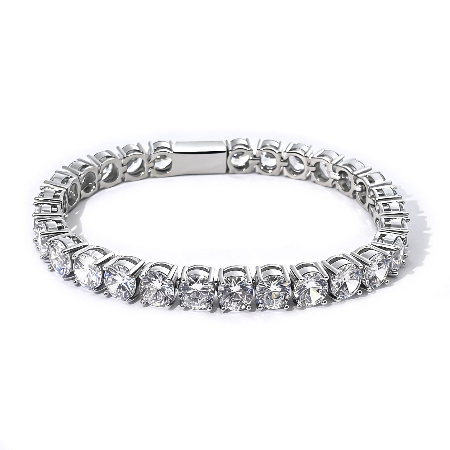 Warm Fortune Classic Round Stone Tennis Bracelet for Women, White Gold Plated, Clear CZ, 7 Inch, Single Row Stone Design