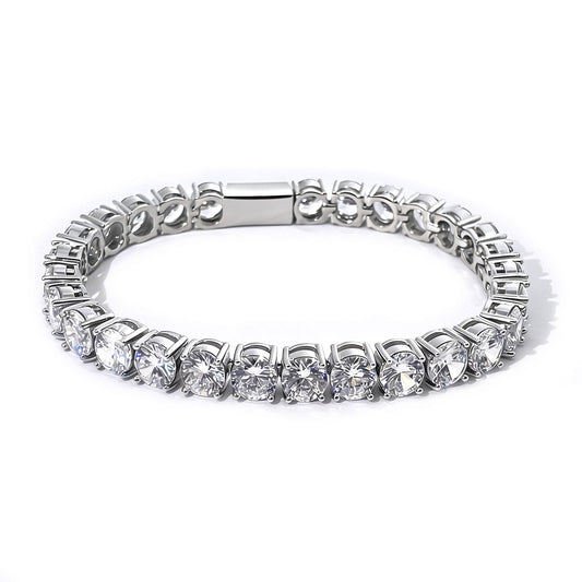 Warm Fortune Classic Round Stone Tennis Bracelet for Women, White Gold Plated, Clear CZ, 7 Inch, Single Row Stone Design