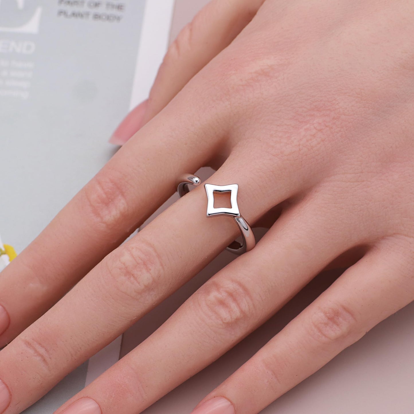 Warm Fortune Square Geometric Promise Ring for Her - 18K Gold Plated Cubic Zirconia, Stackable Gift Valentine's Day, Fashion & Daily Elegant Wear, Adjustable