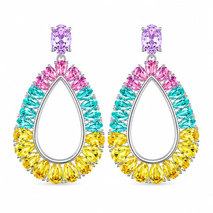 Warm Fortune 18K White Gold Plated Multicolor CZ Teardrop Earrings