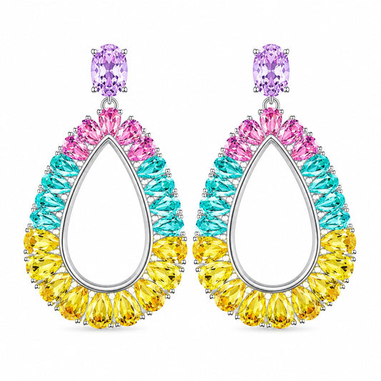 Warm Fortune 18K White Gold Plated Multicolor CZ Teardrop Earrings