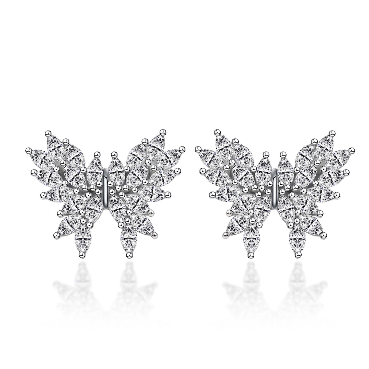 Warm Fortune Luxurious Butterfly Moissanite Stud Earrings for Women, Fashion Lab Created DE VVS, 925 Sterling Silver 18K White Gold Plated Hypoallergenic