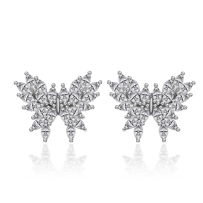 Warm Fortune Luxurious Butterfly Moissanite Stud Earrings for Women, Fashion Lab Created DE VVS, 925 Sterling Silver 18K White Gold Plated Hypoallergenic