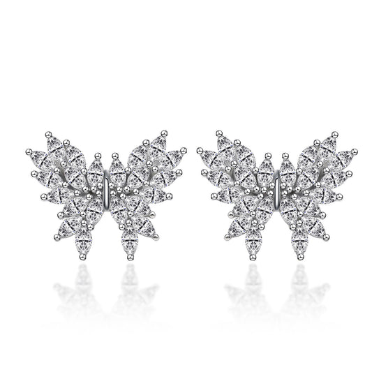 Warm Fortune Luxurious Butterfly Moissanite Stud Earrings for Women, Fashion Lab Created DE VVS, 925 Sterling Silver 18K White Gold Plated Hypoallergenic