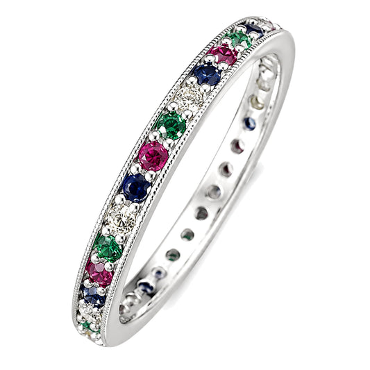 Warm Fortune Multi-Color Gemstone Channel Band Ring - 18K Gold Plated Cubic Zirconia Stackable Gift for Women, Daily Fashion Wear & Casual Accessory, Trendy Rainbow Band, Size 6-8