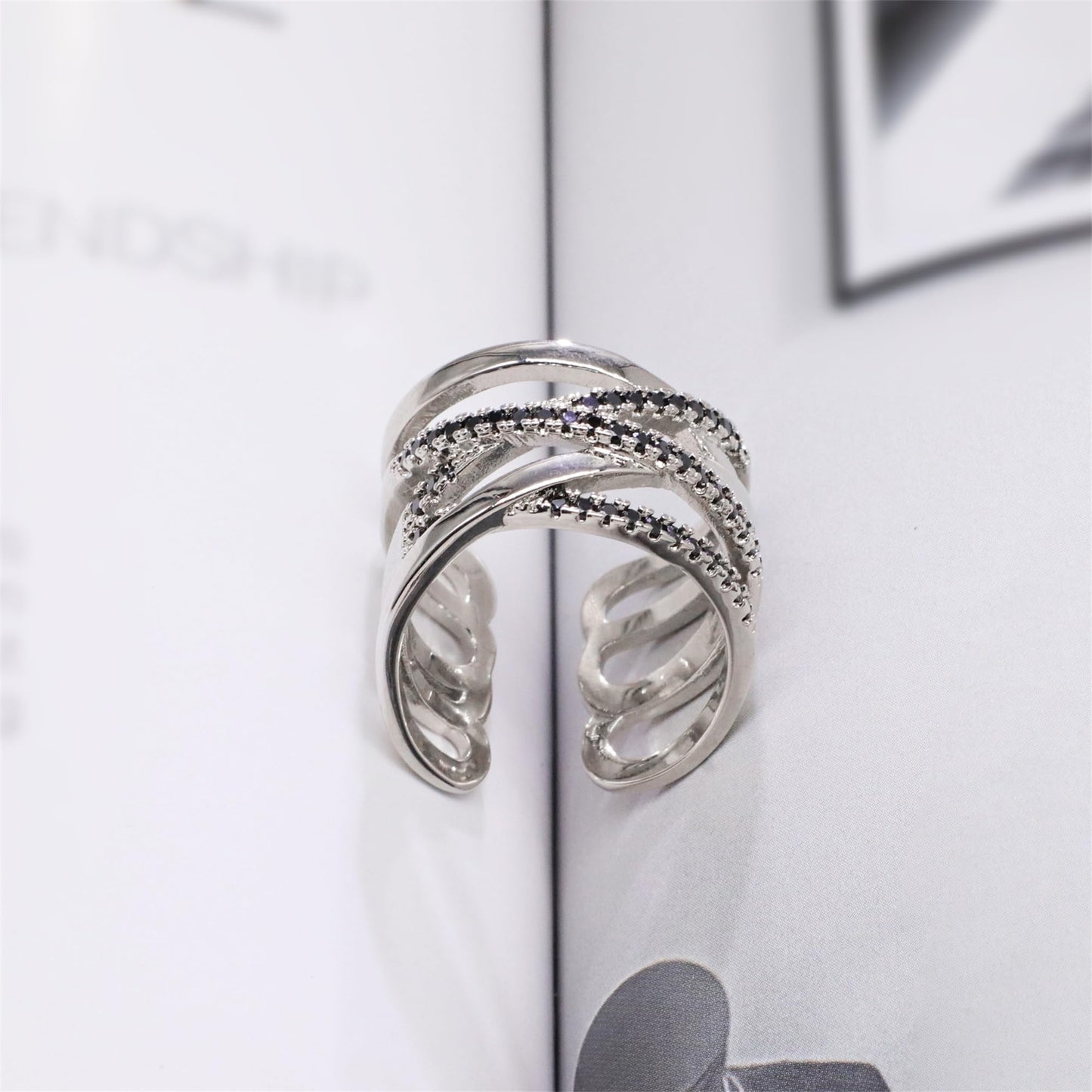 Warm Fortune Multi-Line Intertwined Pave Promise Ring for Her - 18K Gold Plated Cubic Zirconia, Stackable Gift Valentine's Day, Fashion & Daily Elegant Wear, Adjustable