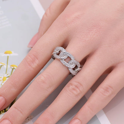 Warm Fortune Heart Chain Promise Ring for Her - 18K Gold Plated Cubic Zirconia, Stackable Gift Valentine's Day, Fashion & Daily Elegant Wear,Size 5-9