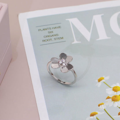 Warm Fortune Minimalist Four-Leaf Clover Promise Ring for Her - 18K Gold Plated Cubic Zirconia, Stackable Gift Valentine's Day, Fashion & Daily Elegant Wear, Size 5-9