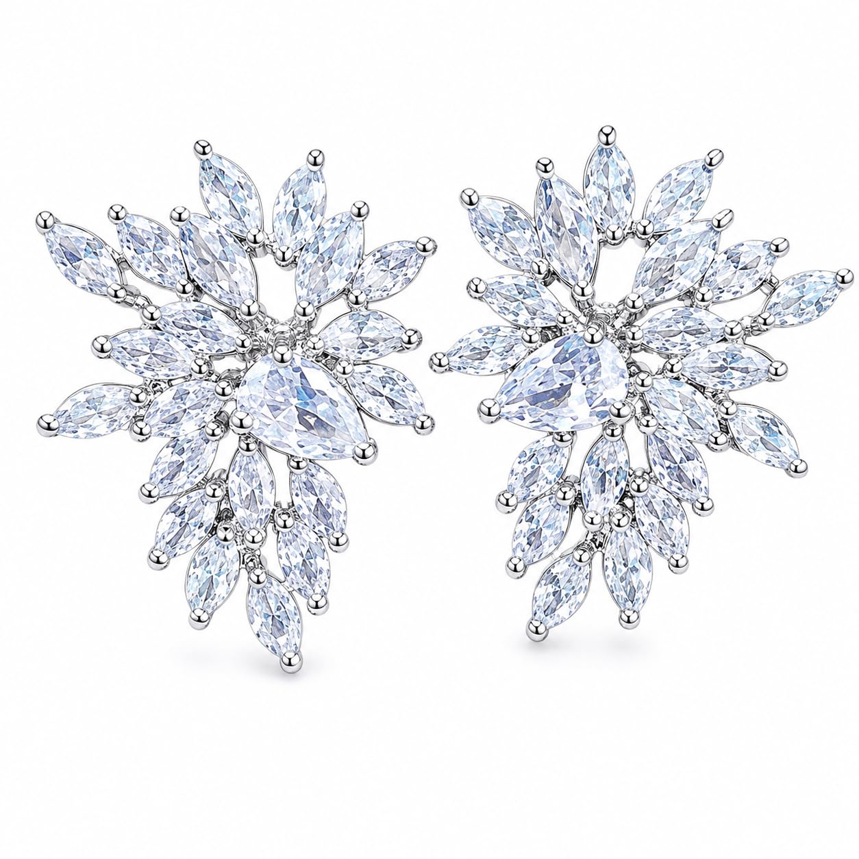 Warm Fortune 18K Gold Plated Marquise Cubic Zirconia Snowflake Floral Stud Earrings for Adult Women Hypoallergenic - Valentine's Day, Mother's Day, Birthday Gift for Her