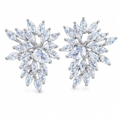 Warm Fortune 18K Gold Plated Marquise Cubic Zirconia Snowflake Floral Stud Earrings for Adult Women Hypoallergenic - Valentine's Day, Mother's Day, Birthday Gift for Her