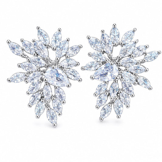 Warm Fortune 18K Gold Plated Marquise Cubic Zirconia Snowflake Floral Stud Earrings for Adult Women Hypoallergenic - Valentine's Day, Mother's Day, Birthday Gift for Her