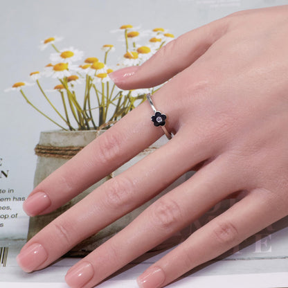 Warm Fortune Flower Open Ring, Adjustable 18K Gold Plated CZ Promise Ring, Cute Stackable Floral Statement Band for Women