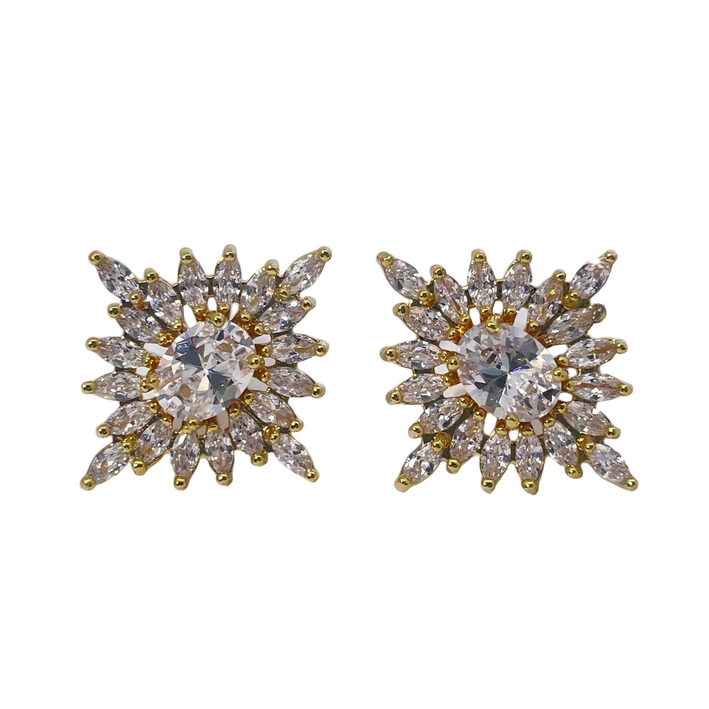 Warm Fortune Cubic Zirconia Stud Earrings for Women, Gold Plated,Gift for Her,Hypoallergenic