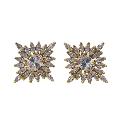 Warm Fortune Cubic Zirconia Stud Earrings for Women, Gold Plated,Gift for Her,Hypoallergenic