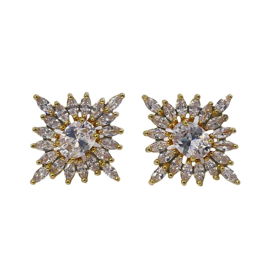 Warm Fortune Cubic Zirconia Stud Earrings for Women, Gold Plated,Gift for Her,Hypoallergenic