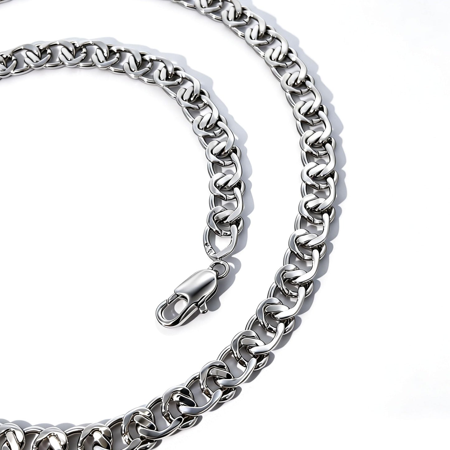 Warm Fortune 18K White Gold Plated Interlocking Curb Chain Necklace