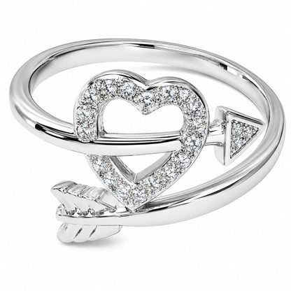 Warm Fortune 18K Gold Plated Cupid Arrow Heart Pave Cubic Zirconia Open Promise Ring for Women, Dainty Adjustable Stackable Romantic Valentine Jewelry Gift