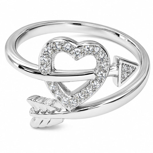 Warm Fortune 18K Gold Plated Cupid Arrow Heart Pave Cubic Zirconia Open Promise Ring for Women, Dainty Adjustable Stackable Romantic Valentine Jewelry Gift