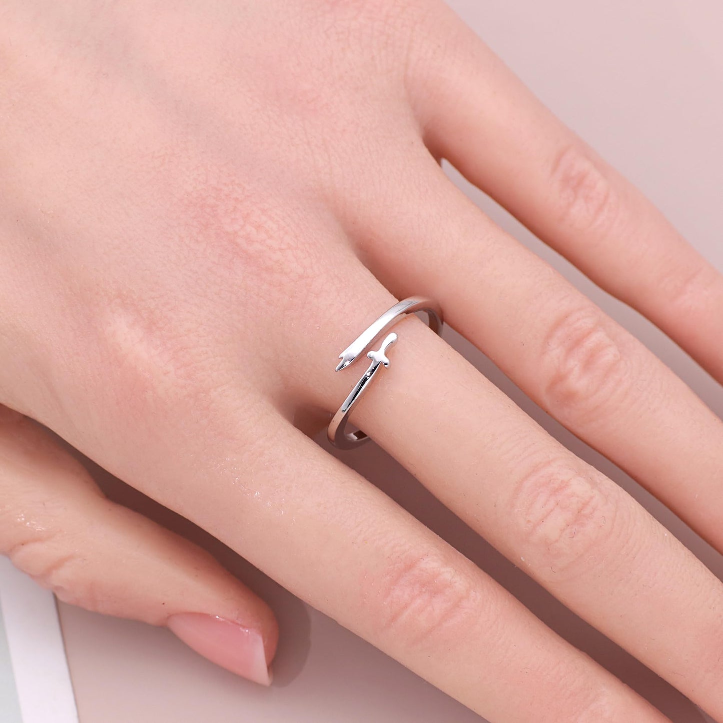 Warm Fortune Open Sword Shaped Promise Ring for Her - 18K Gold Plated Cubic Zirconia, Stackable Gift Valentine's Day, Fashion & Daily Elegant Wear,Adjustable
