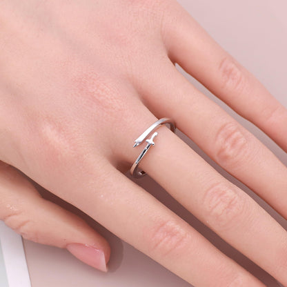 Warm Fortune Open Sword Shaped Promise Ring for Her - 18K Gold Plated Cubic Zirconia, Stackable Gift Valentine's Day, Fashion & Daily Elegant Wear,Adjustable