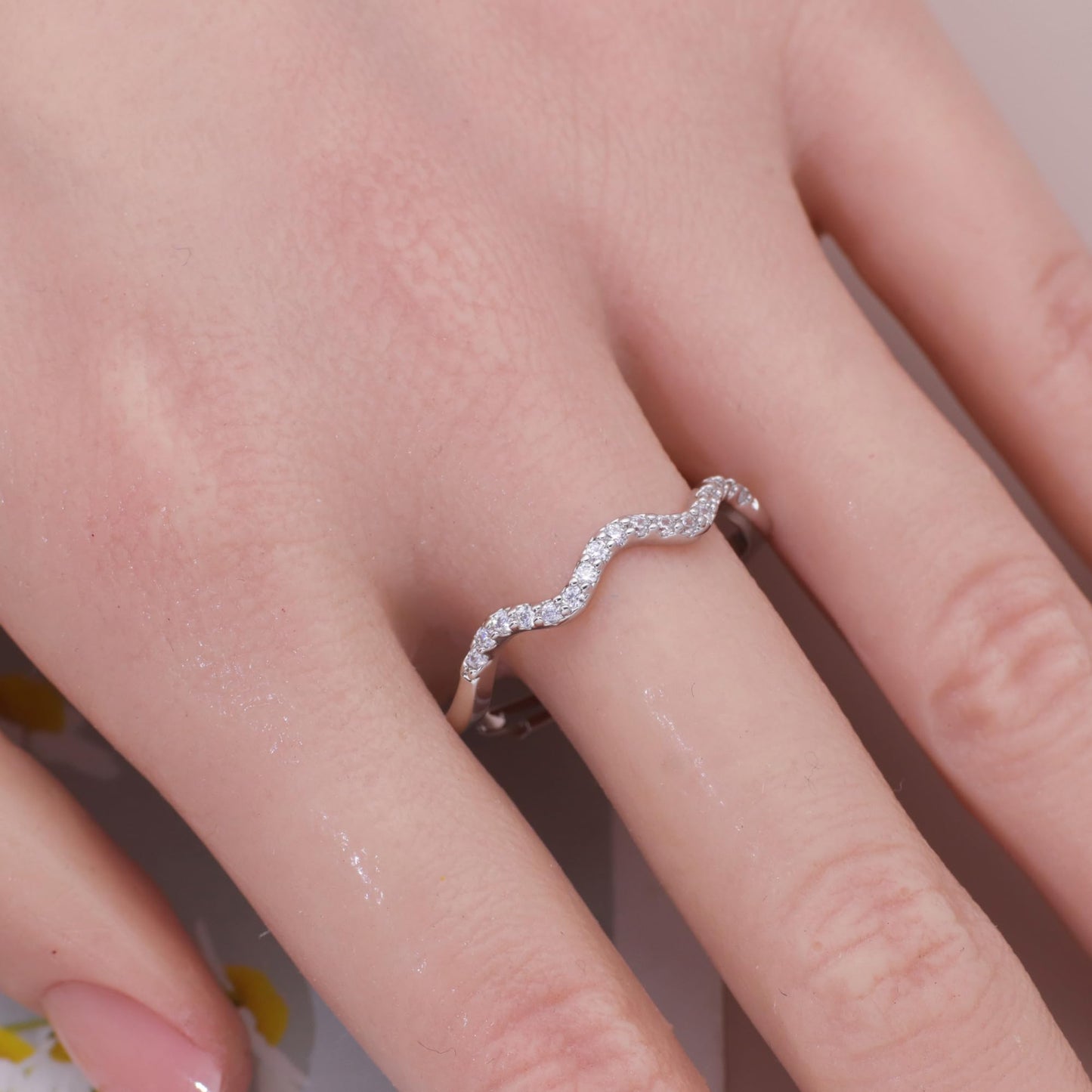 Warm Fortune Wavy Round Eternity Ring for Her - 18K Gold Plated Cubic Zirconia, Anniversary & Valentine's Day Gift, Timeless Promise & Wedding Jewelry,Adjustable
