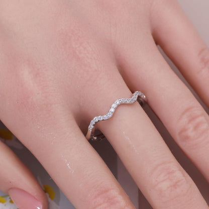 Warm Fortune Wavy Round Eternity Ring for Her - 18K Gold Plated Cubic Zirconia, Anniversary & Valentine's Day Gift, Timeless Promise & Wedding Jewelry,Adjustable