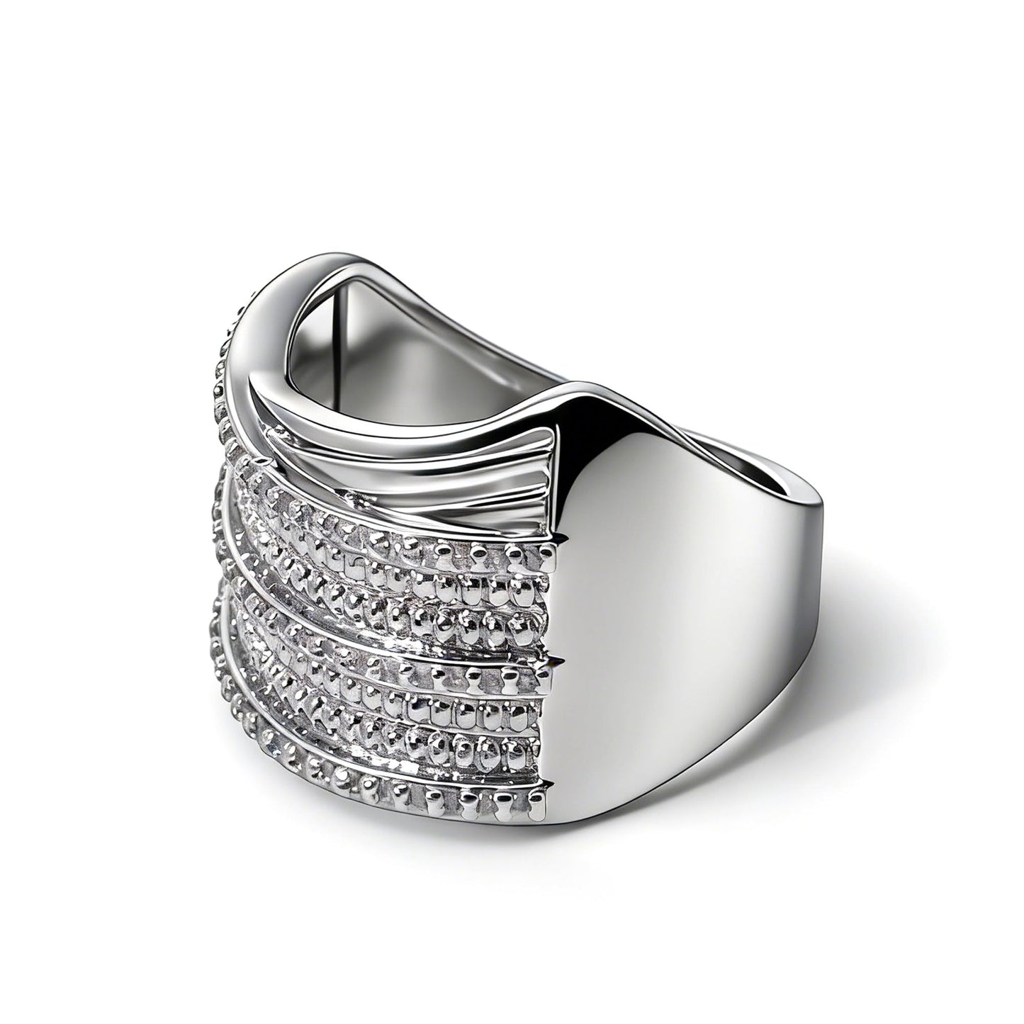 Warm Fortune Multi-Row CZ Wide Band Ring, 18K Gold Plated Statement Ring, Stackable Cocktail Ring for Women,Size 8