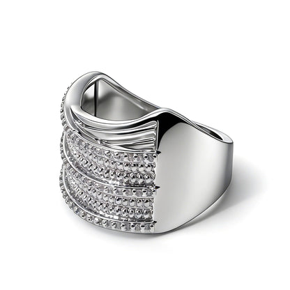 Warm Fortune Multi-Row CZ Wide Band Ring, 18K Gold Plated Statement Ring, Stackable Cocktail Ring for Women,Size 8
