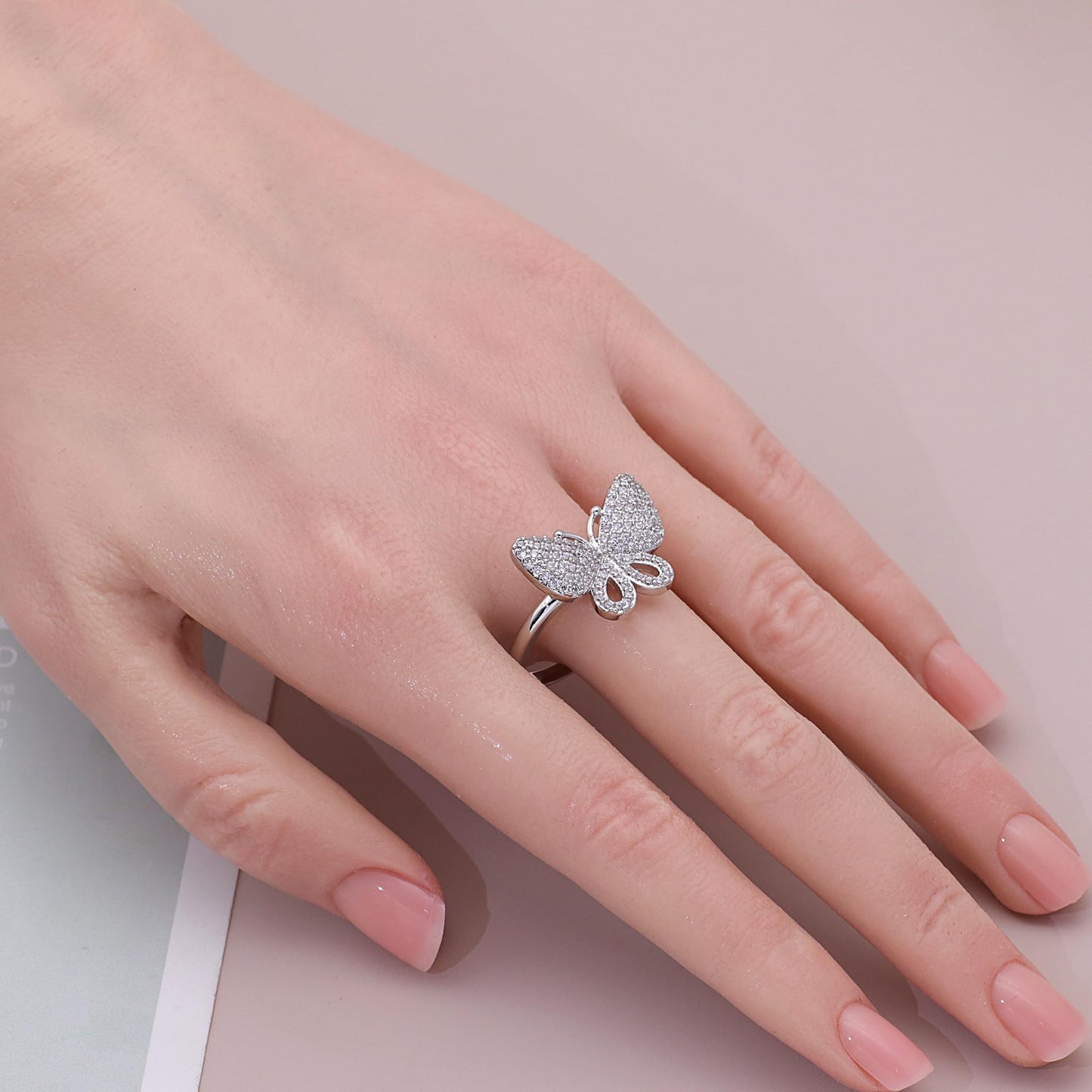 Warm Fortune Butterfly Promise Ring for Her - 18K Gold Plated Cubic Zirconia, Stackable Gift Valentine's Day, Fashion & Daily Elegant Wear,Size 6-9