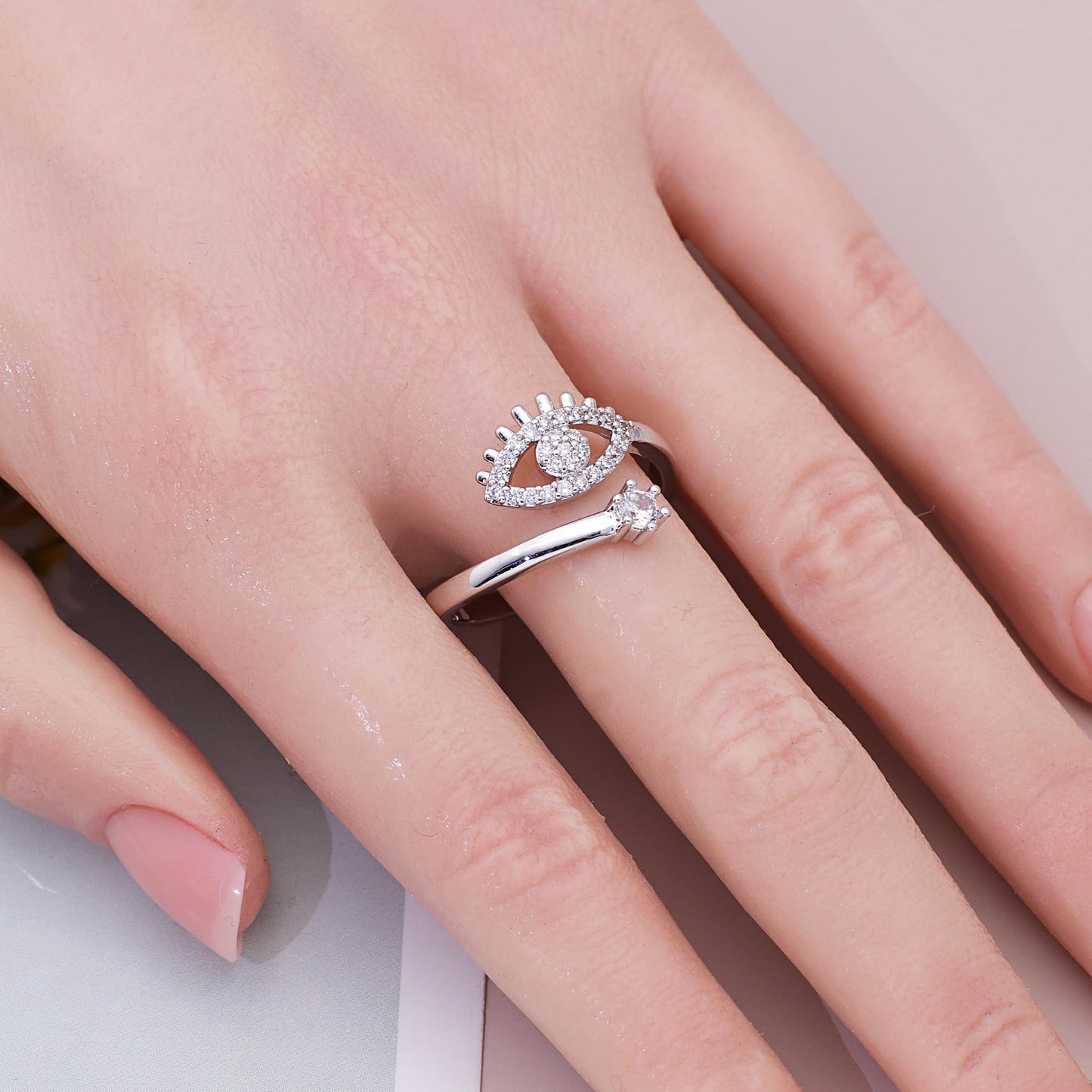 Warm Fortune Evil Eye Shaped Promise Ring for Her - 18K Gold Plated Cubic Zirconia, Stackable Gift Valentine's Day, Fashion & Daily Elegant Wear, Size 7