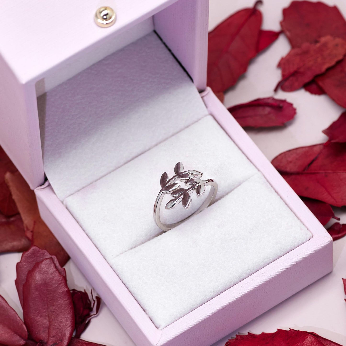 Warm Fortune Leaf Branch Statement Ring for Women, 18K Gold Plated Adjustable Open Band, Dainty Olive Branch Stackable Ring, Nature Inspired Everyday Jewelry Gift